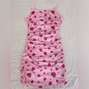 SHEIN EZwear Allover Heart Print Ruched Cami Dress - Pink